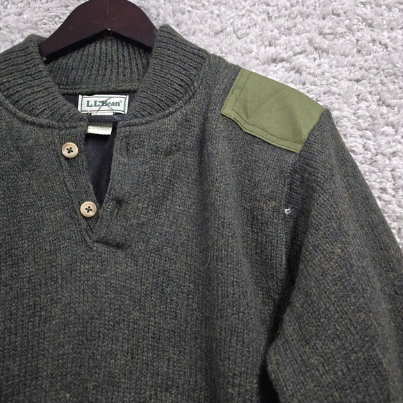 LL Bean Mens Wool Henley Pullover Jacket Size Medium Long Green Outdoor Vintage - Picture 3 of 11
